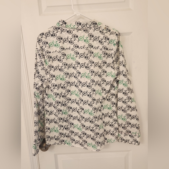 Crown & Ivy Women's Size XL Cotton Button Up Shirt White Bike Bicycles Top #958 - Picture 4 of 8
